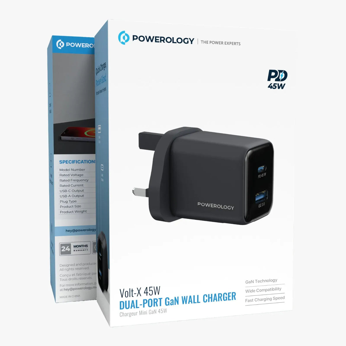 Powerology Volt X 45w Dual Port Gan Wall Charger Black – image 2