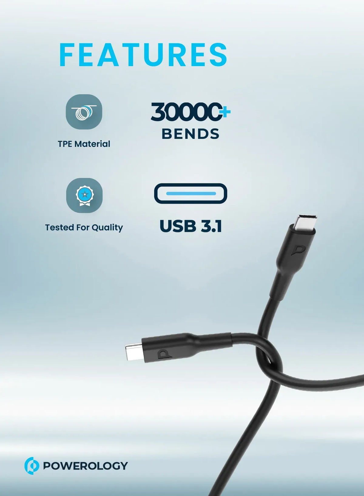 Powerology Pvc Type C to Type C PD Cable 2m Fast Charge – image 7