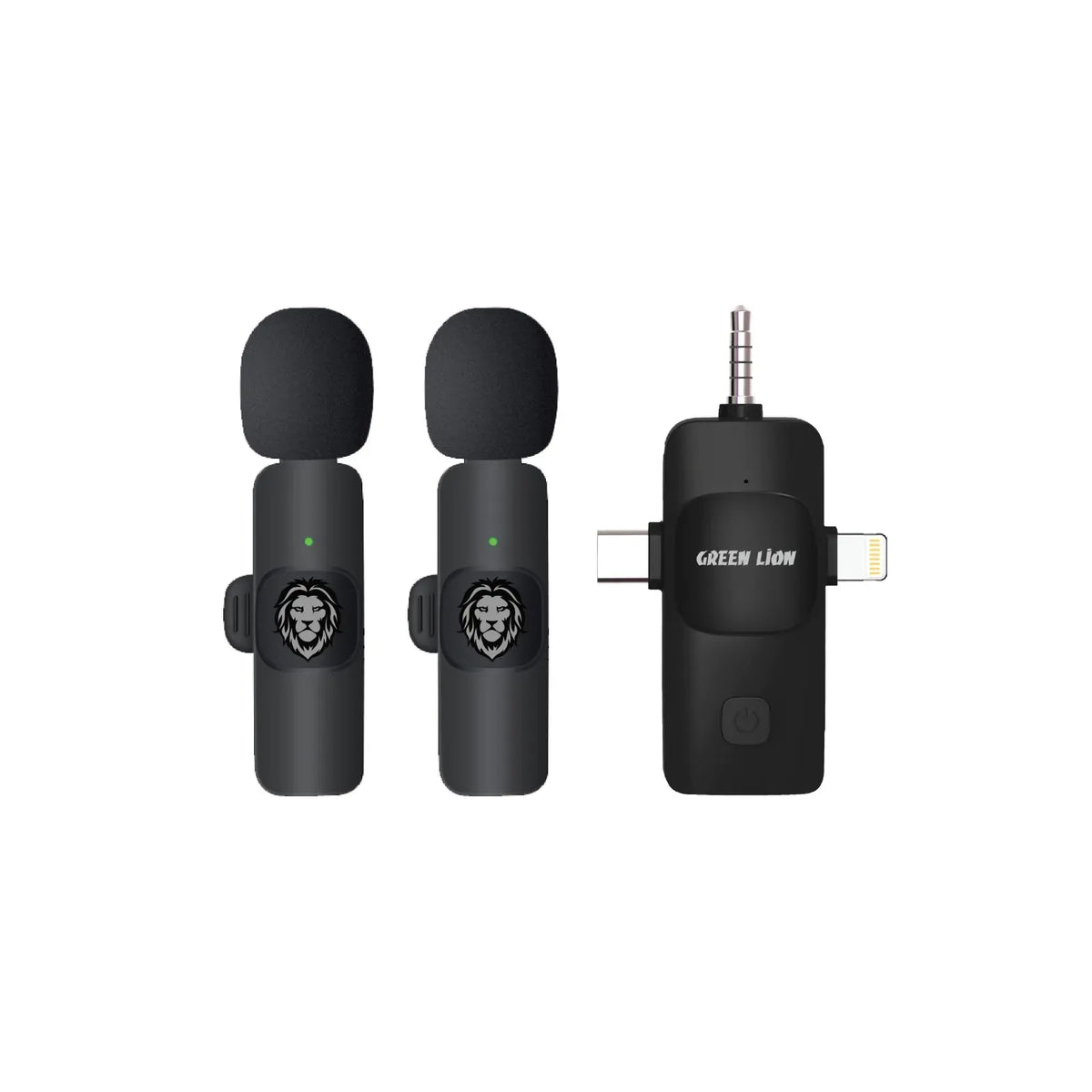 Green Lion 3 in 1 Micro Phone USB-C/Lightening/AUX - Black