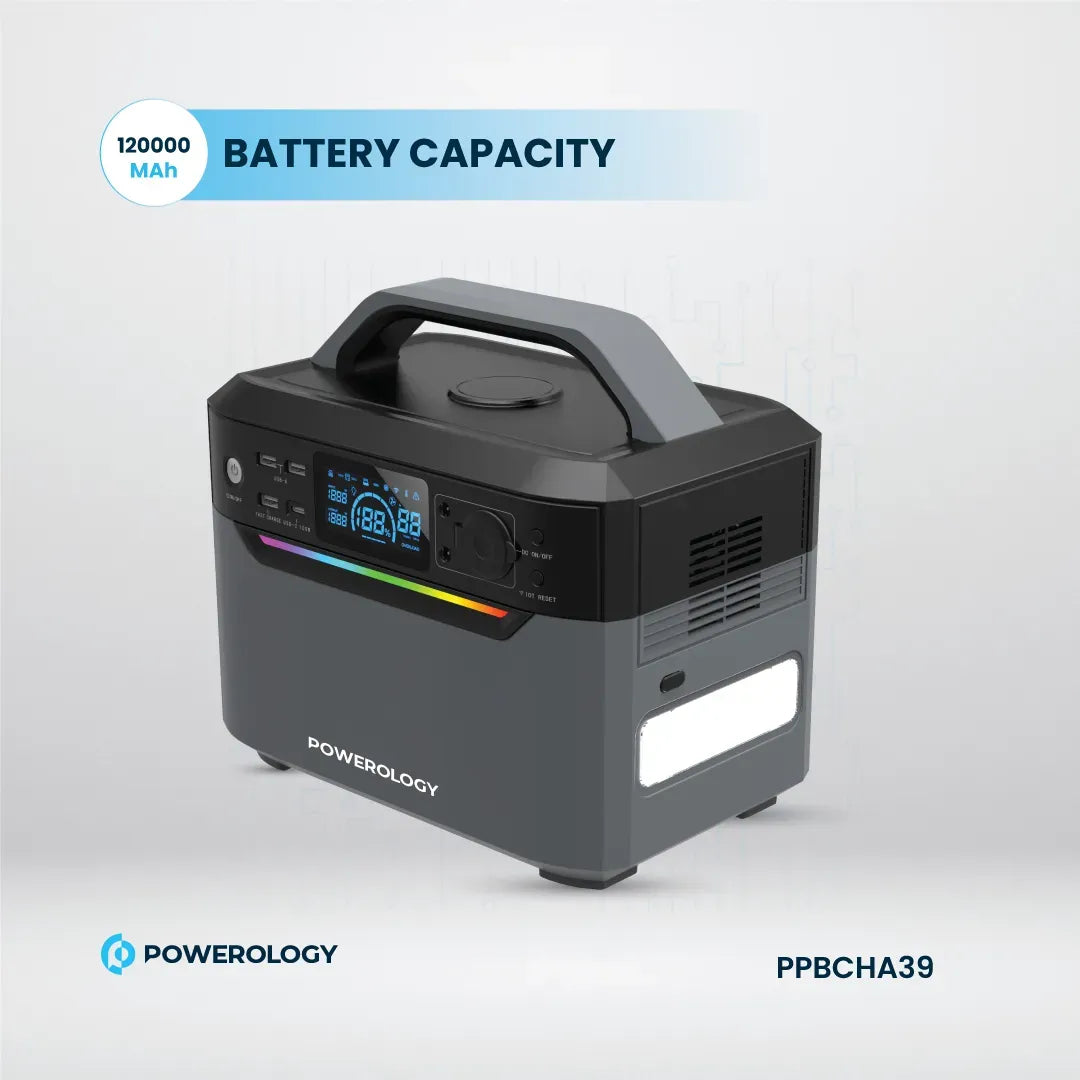 Powerology 120000mAh Portable Power Generator Fast Charging 384wh 600w Black – image 2