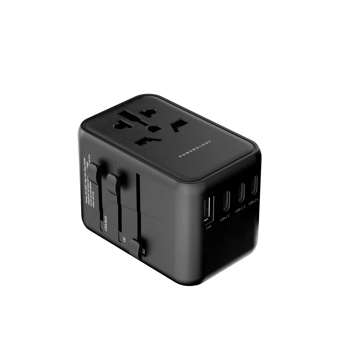 Powerology Universal Multi-Port Travel Adapter With 4 Type-C - Grey – image 4