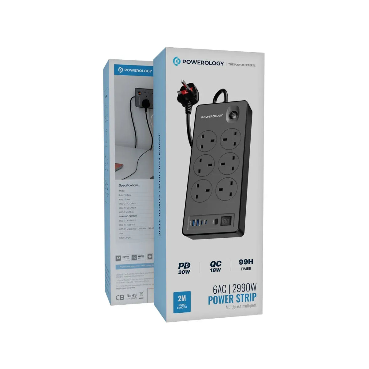 Powerology 6ac 2990w Power Strip PD 20w Black – image 3