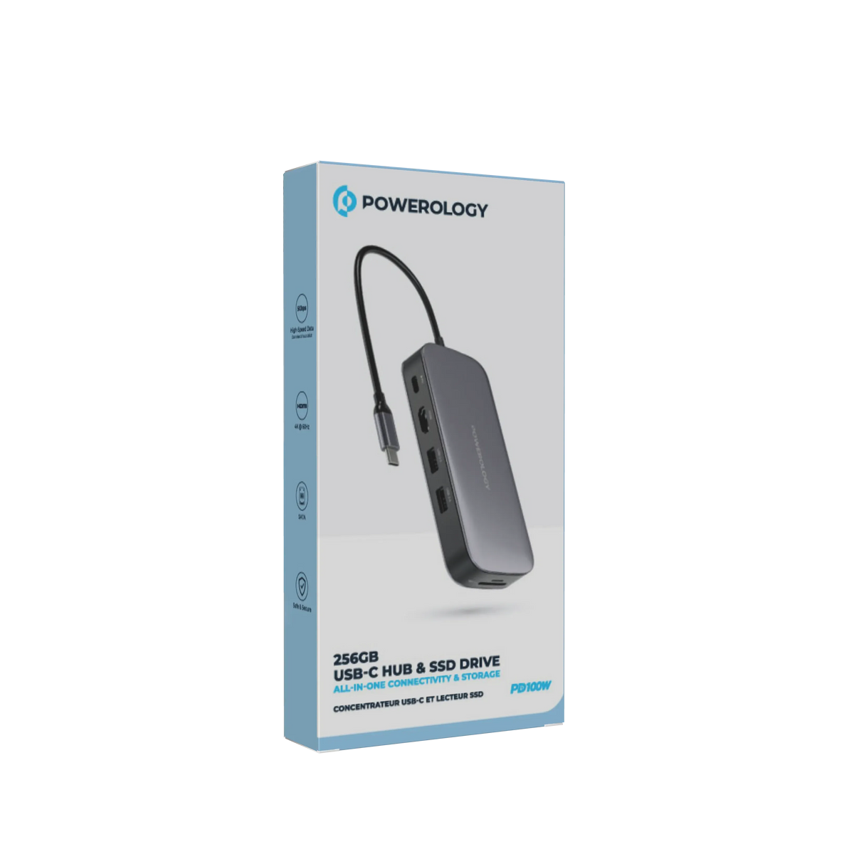 Powerology 256 Gb USB C Hub Ssd Drive All in One Connectivity Storage PD 100w Gray – image 9