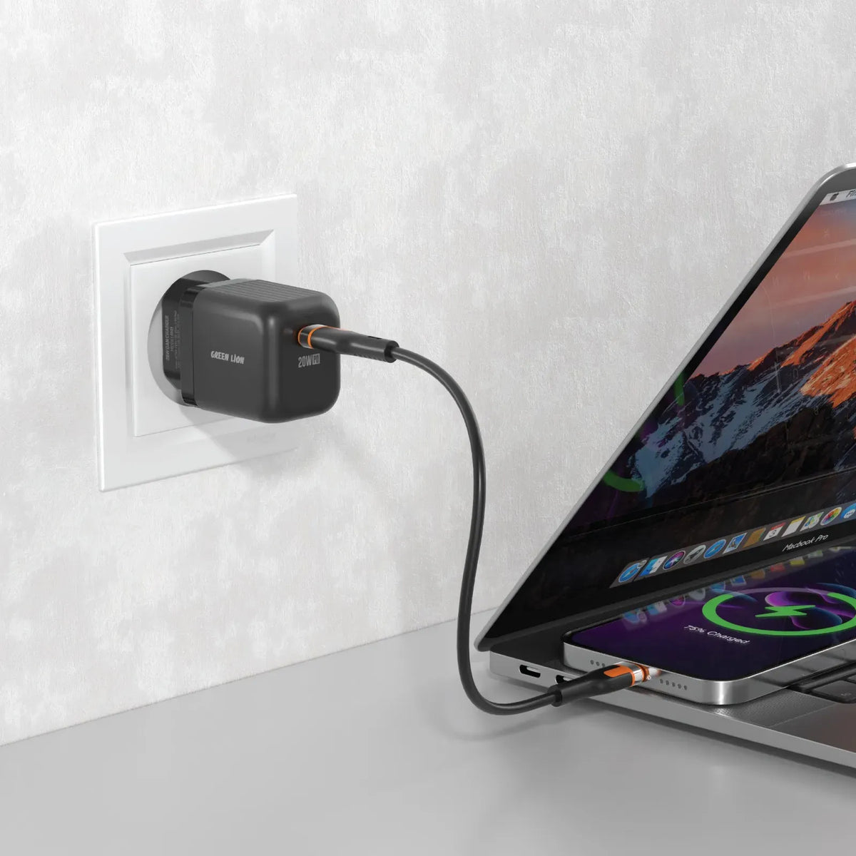 Green Lion Ultra Compact Ga NWall Charger EUPin PD 20 W Cto C - Black