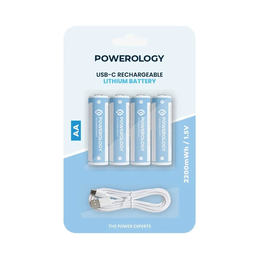 Powerology 1 5v Type C Rechargeable Lithium Ion Battery Aa Battery 2200mwh 4pcs Per Pack – image 4