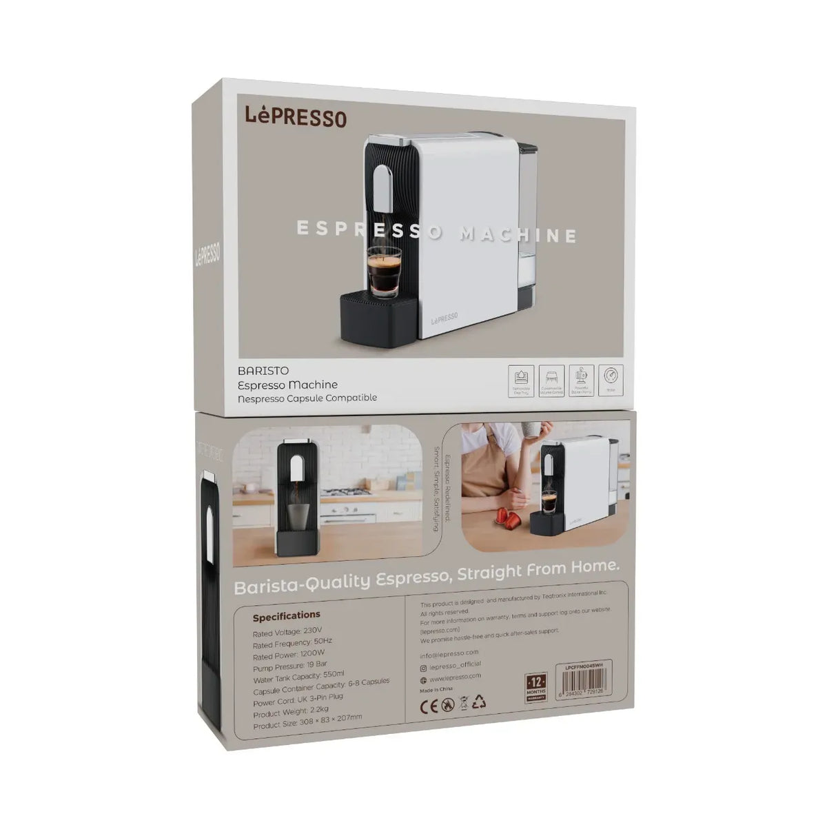 Lepresso Baristo Espresso Machine Nespresso Capsule Compatile - White