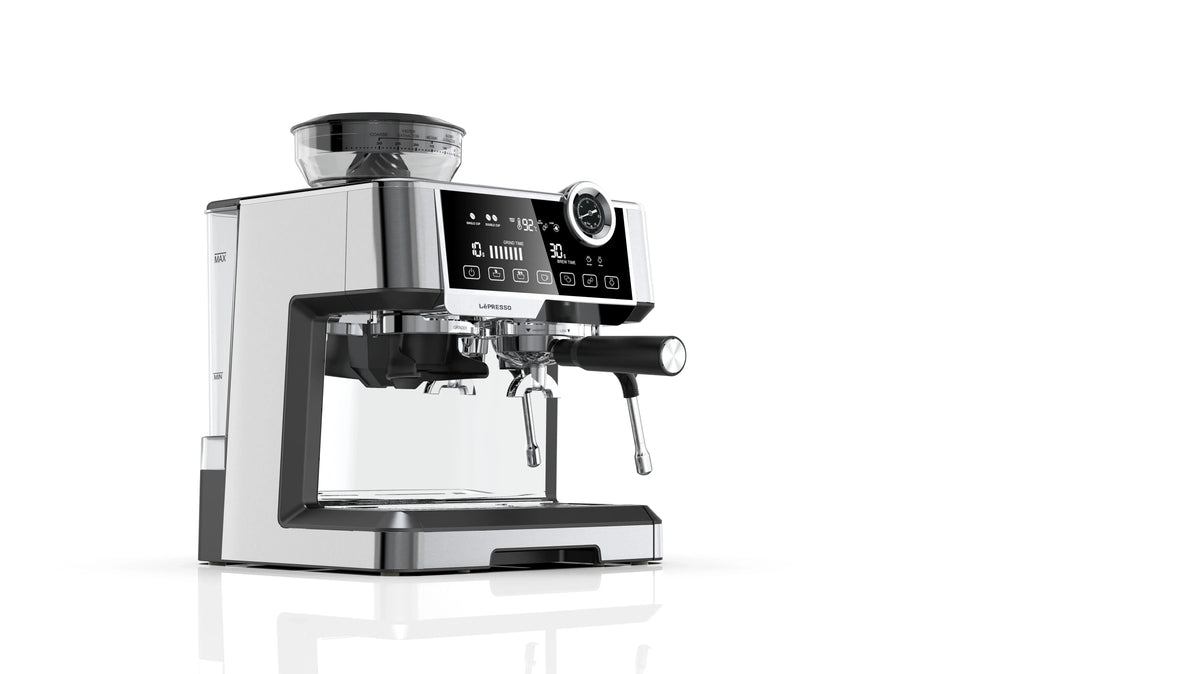 LePresso Dual Boiler Espresso Machine with Conical Grinder Pressure Gauge Silver – image 4
