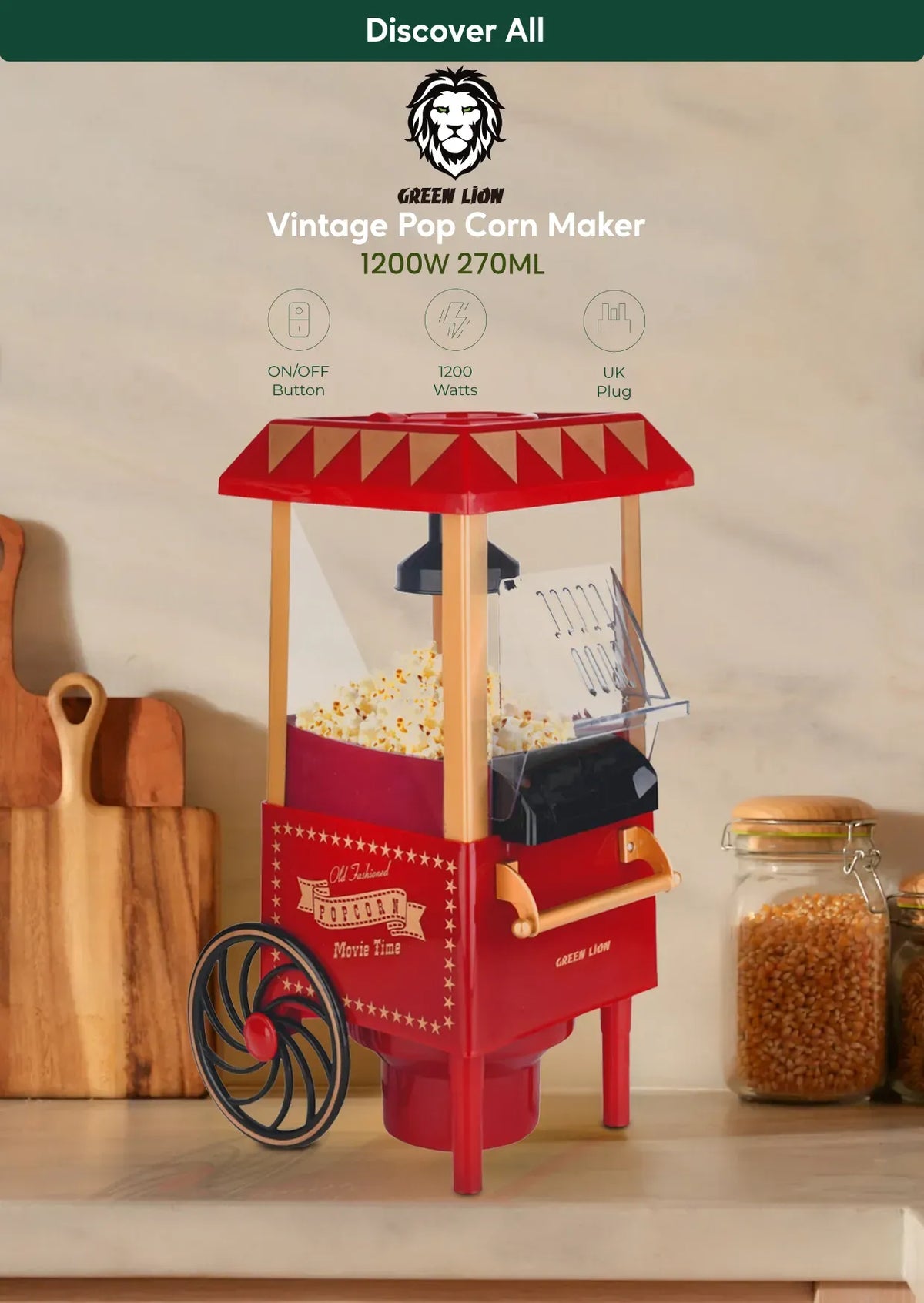 Green Lion Vintage Popcorn Maker - Red – image 4