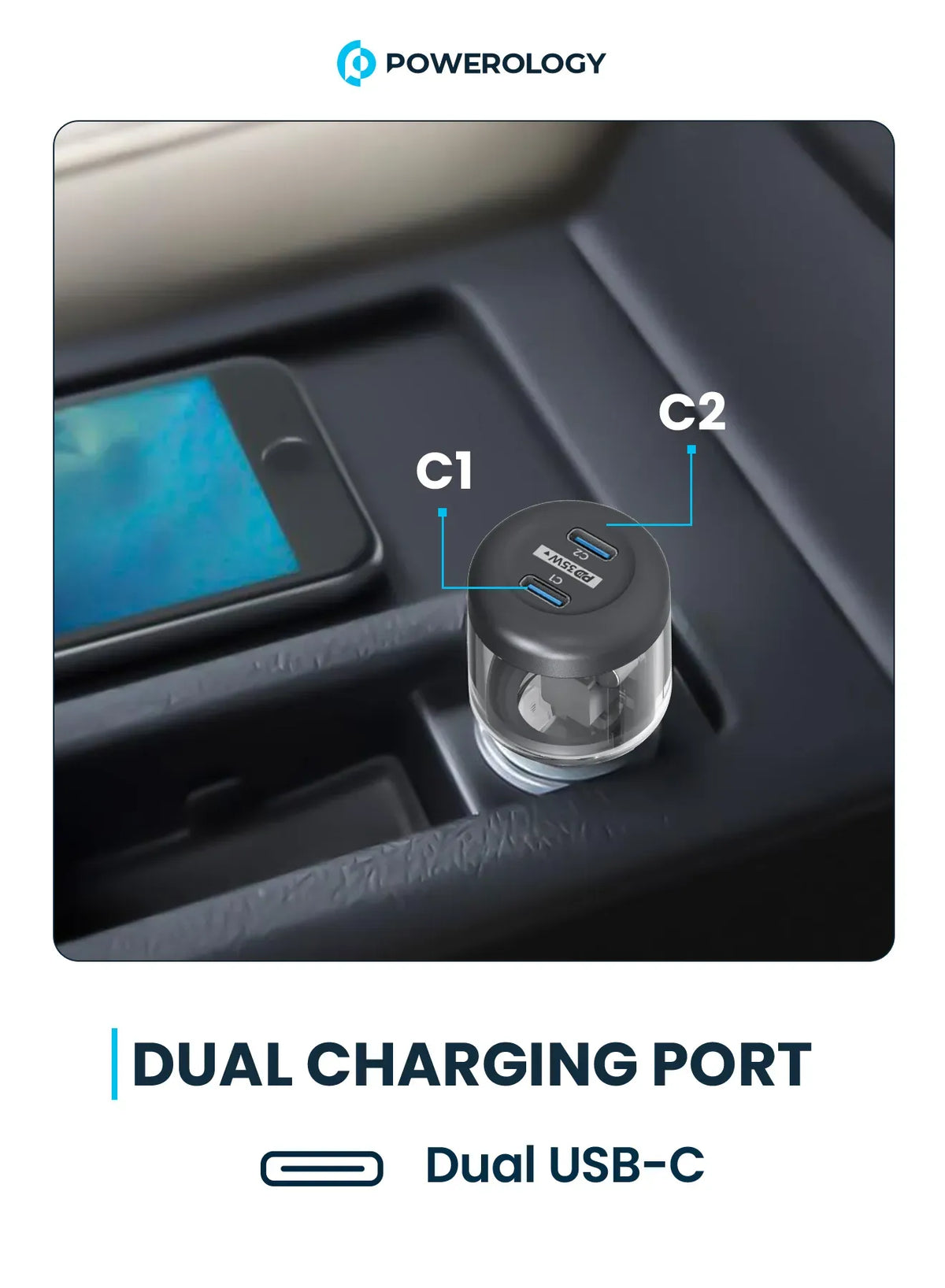 Powerology Crystalline Series Car Charger PD 35w Transparent Grey – image 4