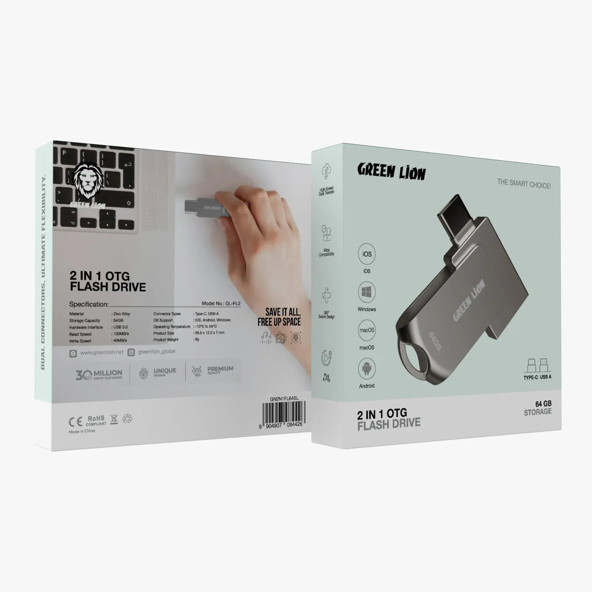 Green Lion 2 in 1 OTGUSB-C Flash Drive USB 3.0 - Silver – image 2