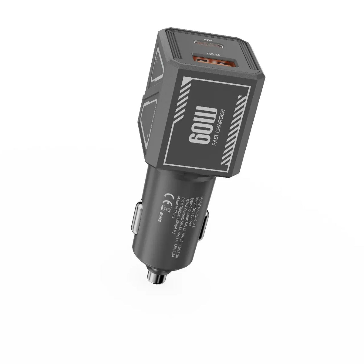 Green Lion Dual Volt Car Charger PD+QC 60 WCto L 1 m Cable - Gray – image 2