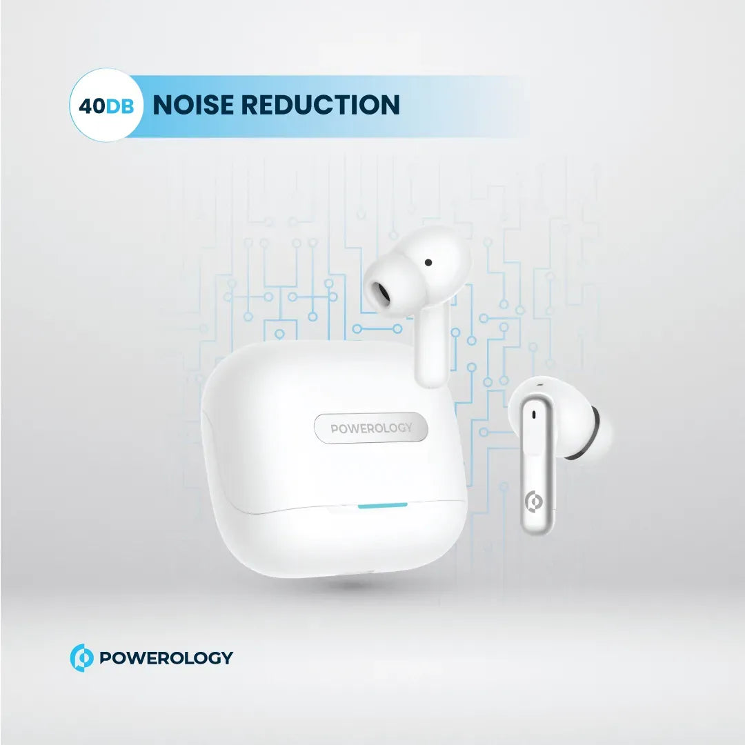 Powerology 6 Mic Hybrid ANC + ENCTrue Wireless Buds - White – image 8