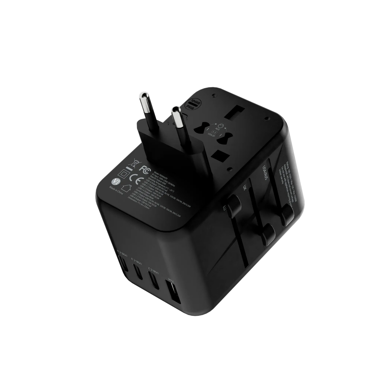 Powerology Universal Multi-Port Travel Adapter With 4 Type-C - Grey – image 3