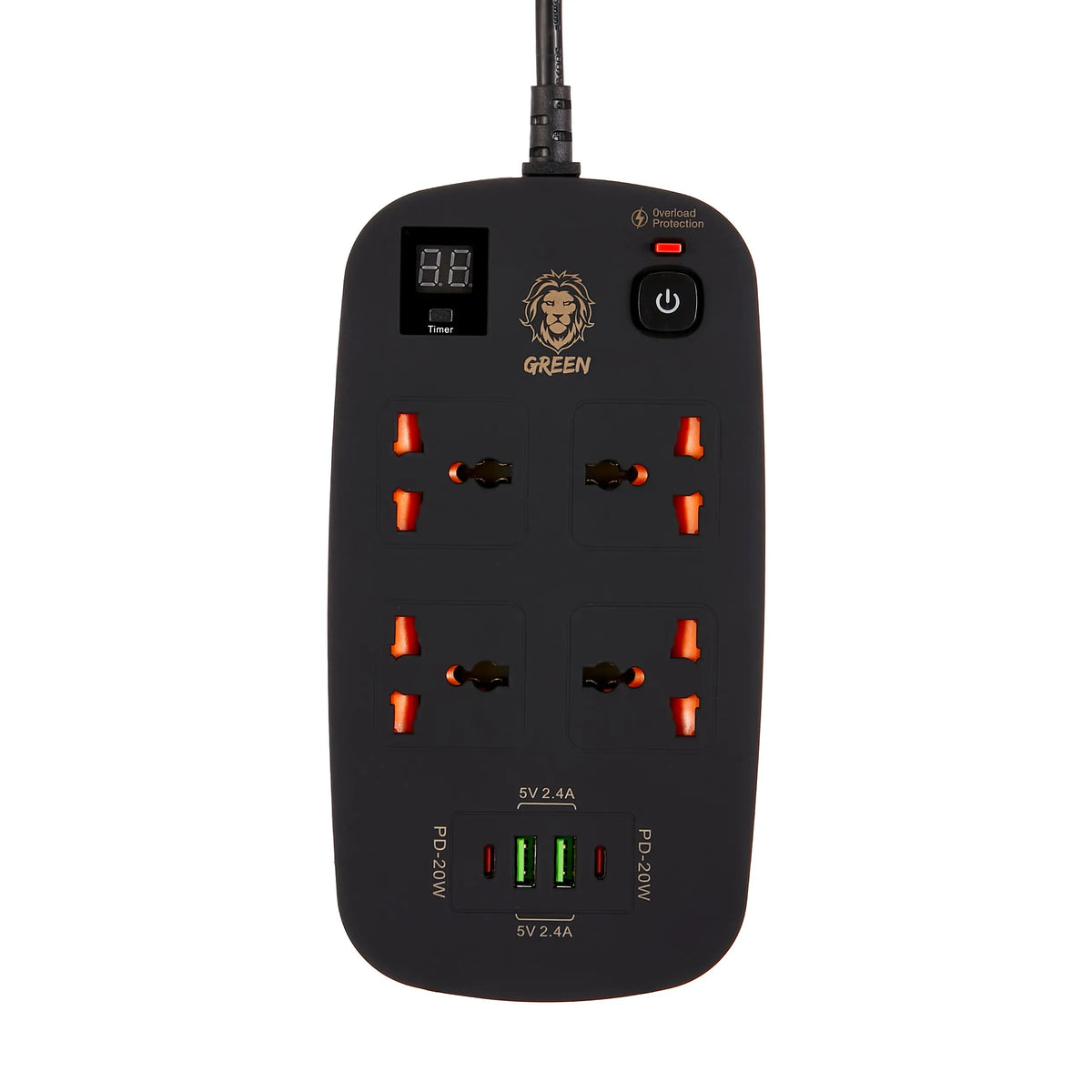 Green Lion 4 AC 2 USB&2 USB-CPD 40 WMultiport Smart Power Socket 3500 W (3 M) - Black – image 2