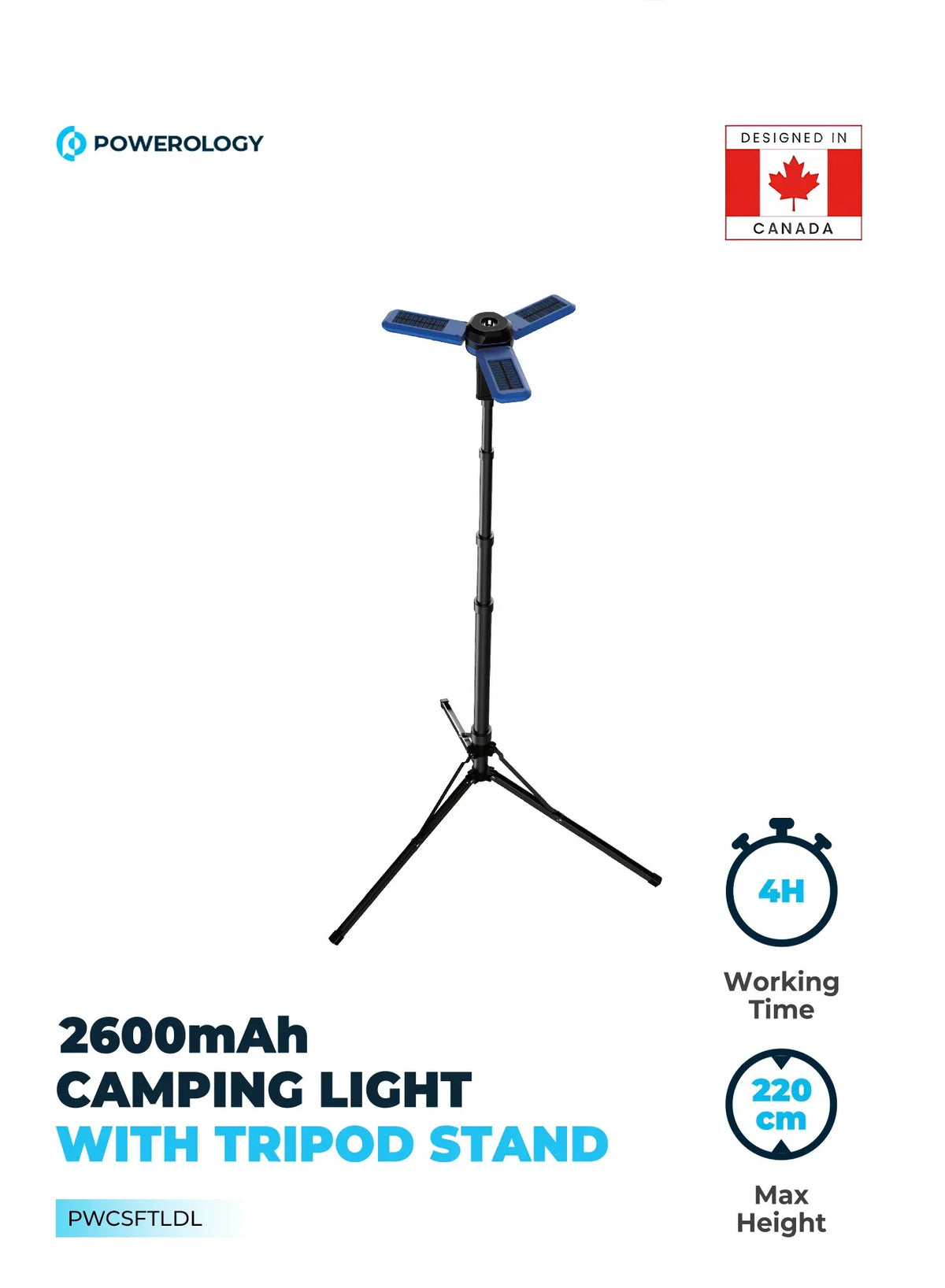 Powerology Camping Solar Foldable Tripod LED Light Ipx4 3 7v 2600mAh Blue – image 6