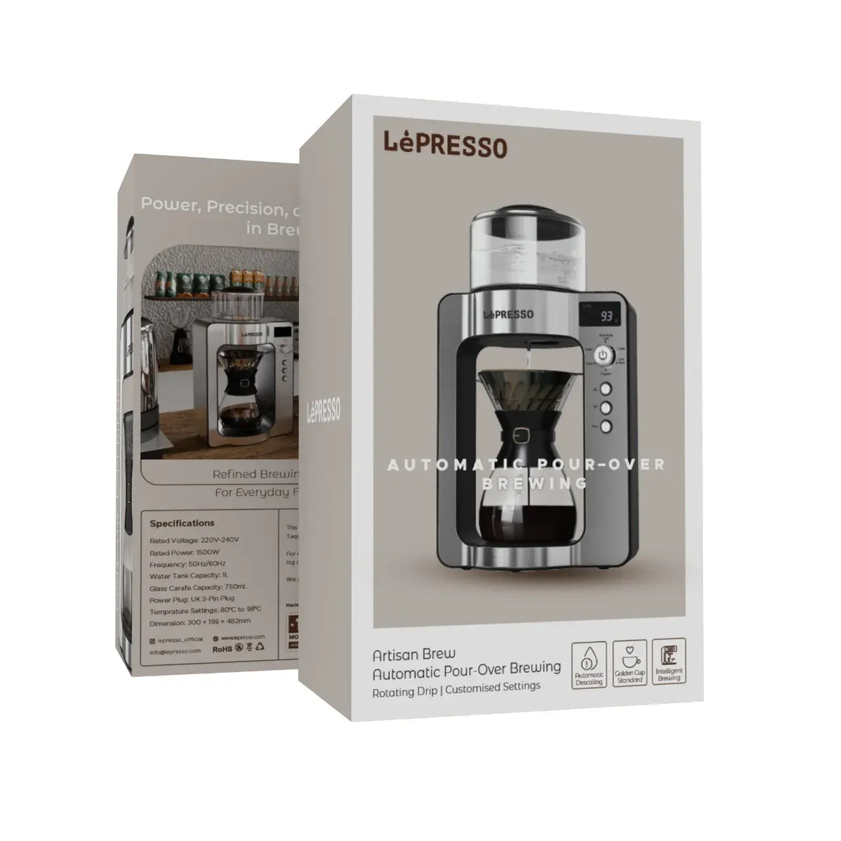 LePresso Artisan Brew Automatic Pour Over Brewing with Rotating Drip Customized Settings Silver – image 6