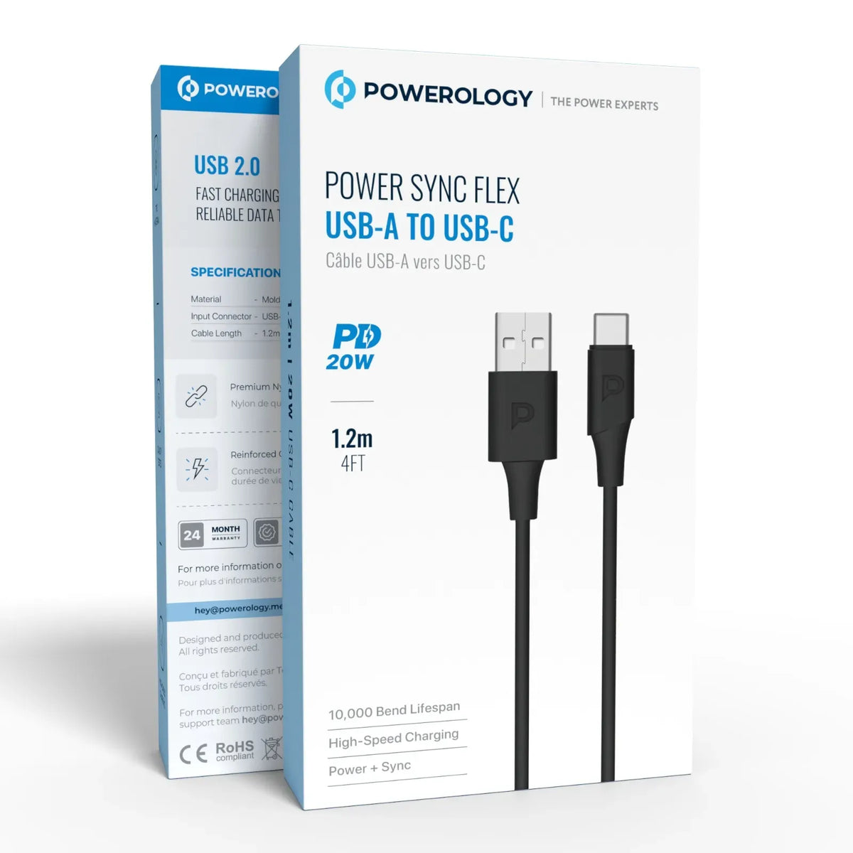 Powerology Power Sync Flex USB-A TOUSB-C 1.2 MCable PD 20 W - Black – image 4