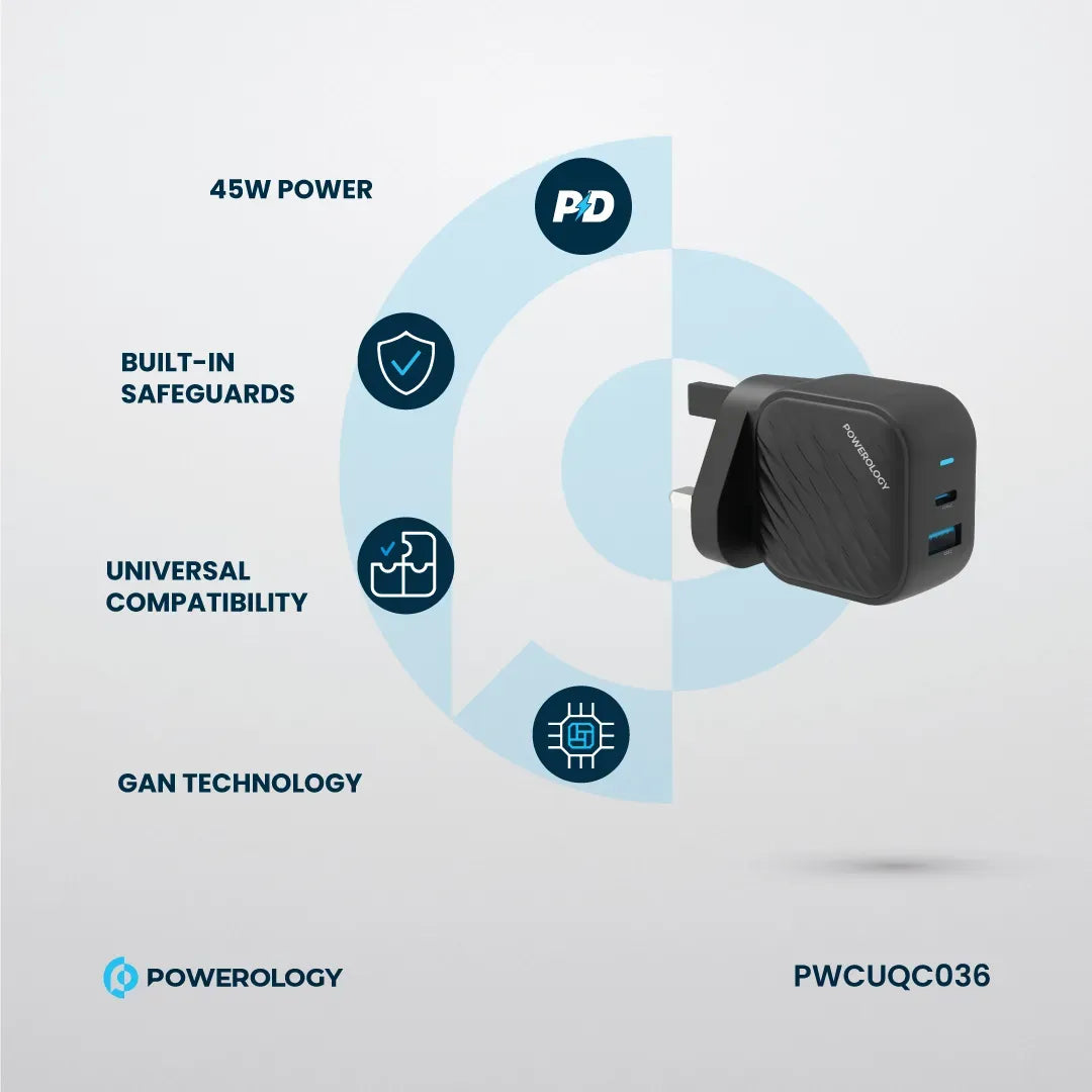 Powerology Gan Dual Port Wall Charger Black – image 8