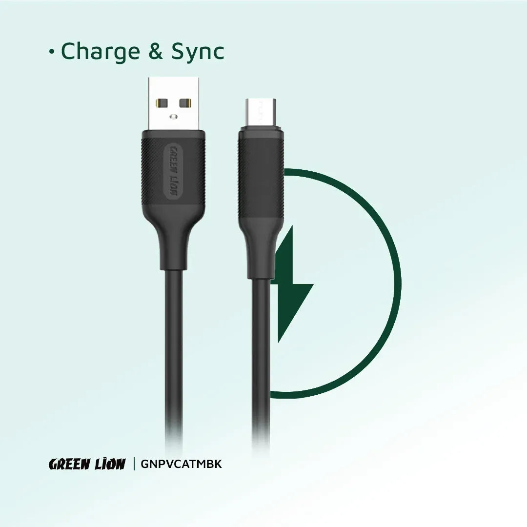 Green Lion USB A to Micro USB Pvc Cable 1m 2 4a Black – image 3