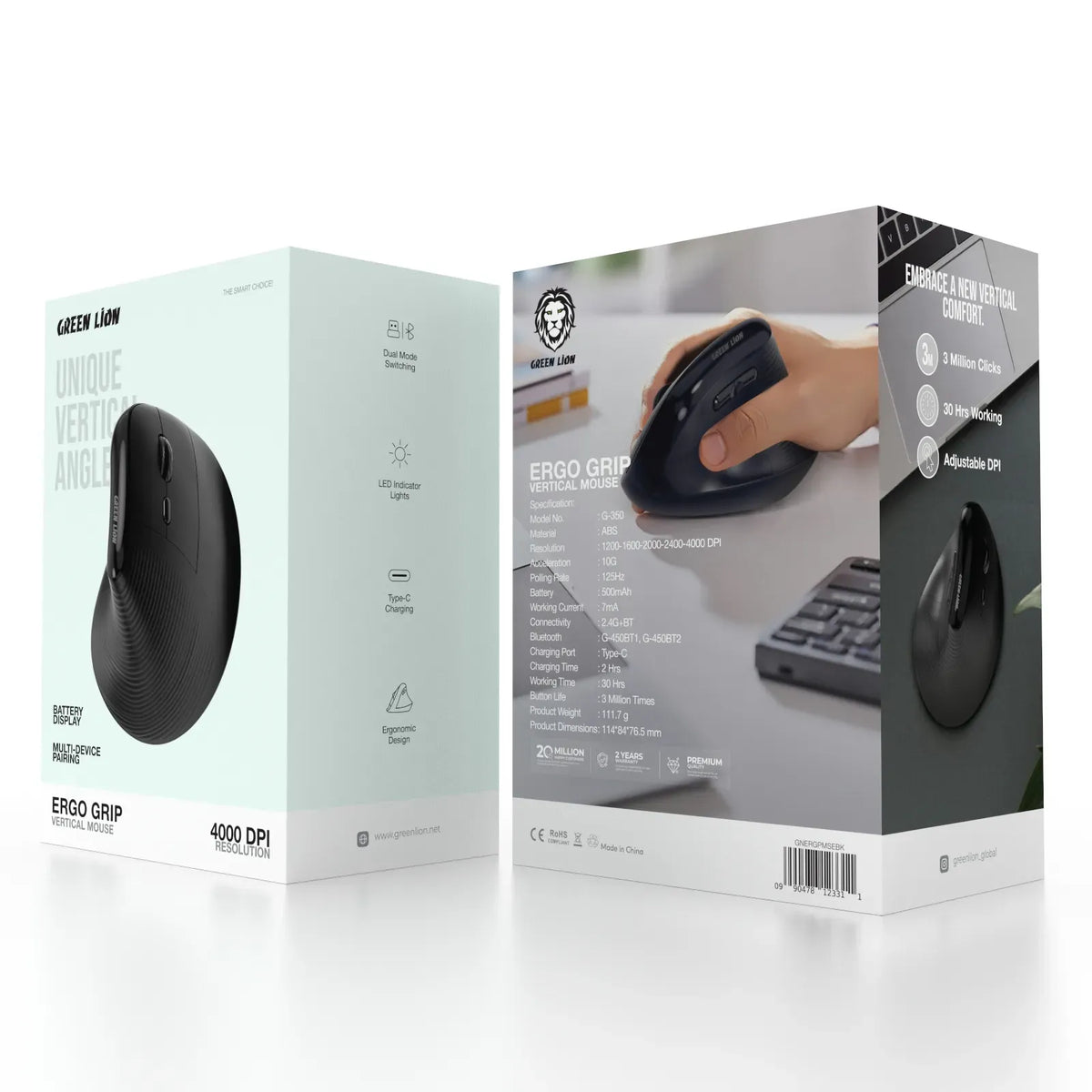 Green Lion Ergo Grip Vertical Mouse Black – image 8