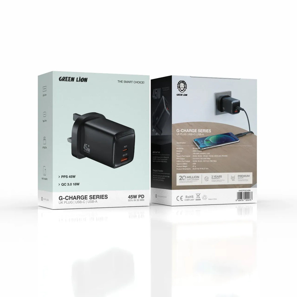 Green Lion G-Charge Series Dual Port Wall Charger PD+QC 45 W - Black – image 2