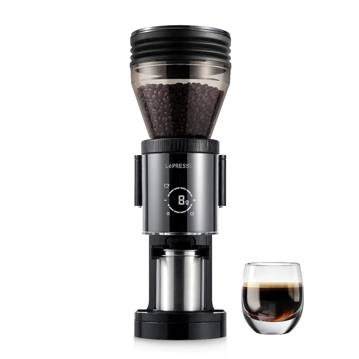 LePresso Grindeur Conical Burr Grinder with Digital Weight Control Black – image 5