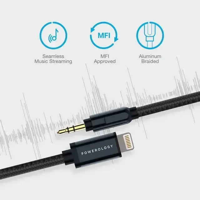 Powerology Aluminum Braided Audio Cable Lightning to 3.5 mm AUX(1.2 m/4 ft) - Black – image 8