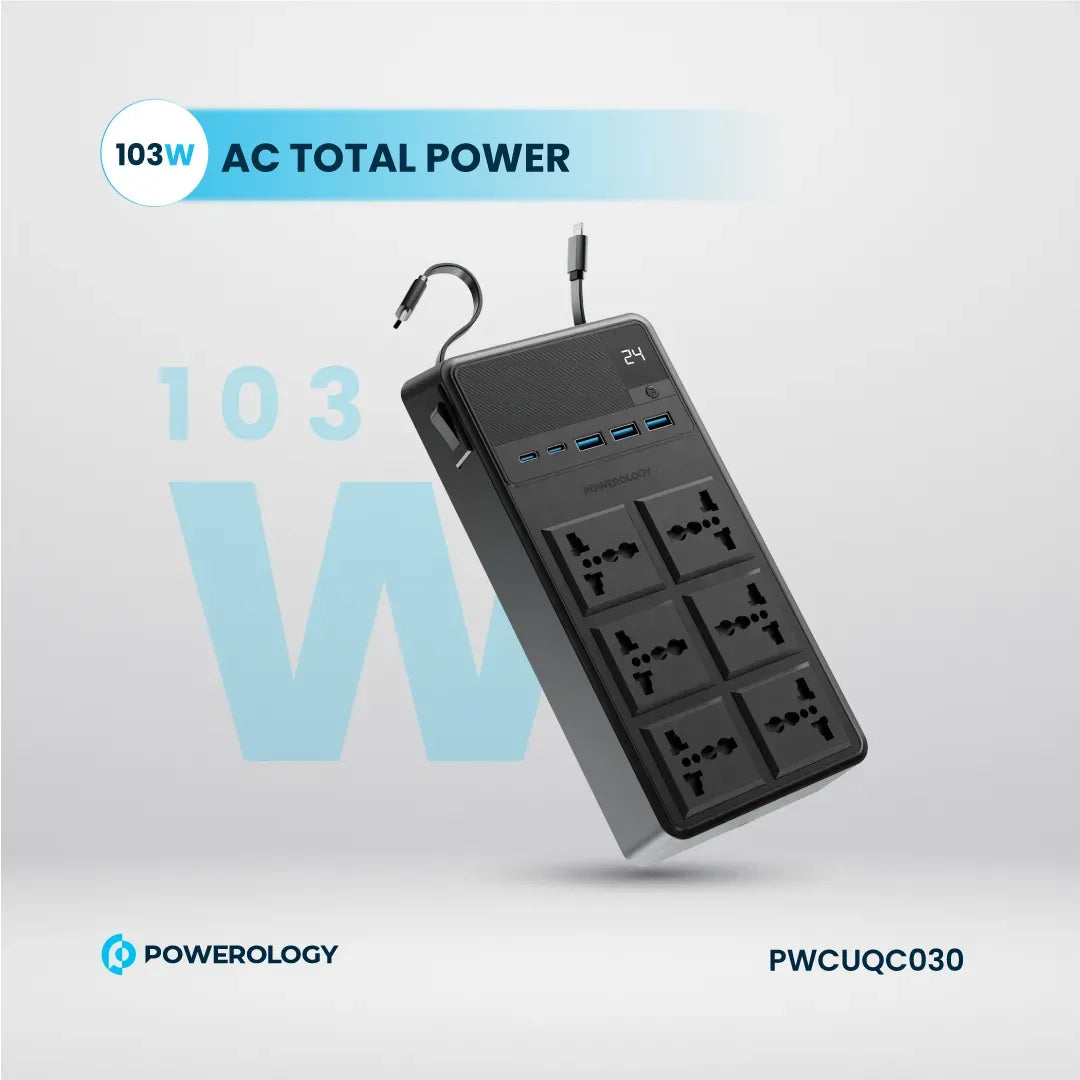 Powerology 2500w 6ac Power Strip with Built in Retractable Cables Black – image 6