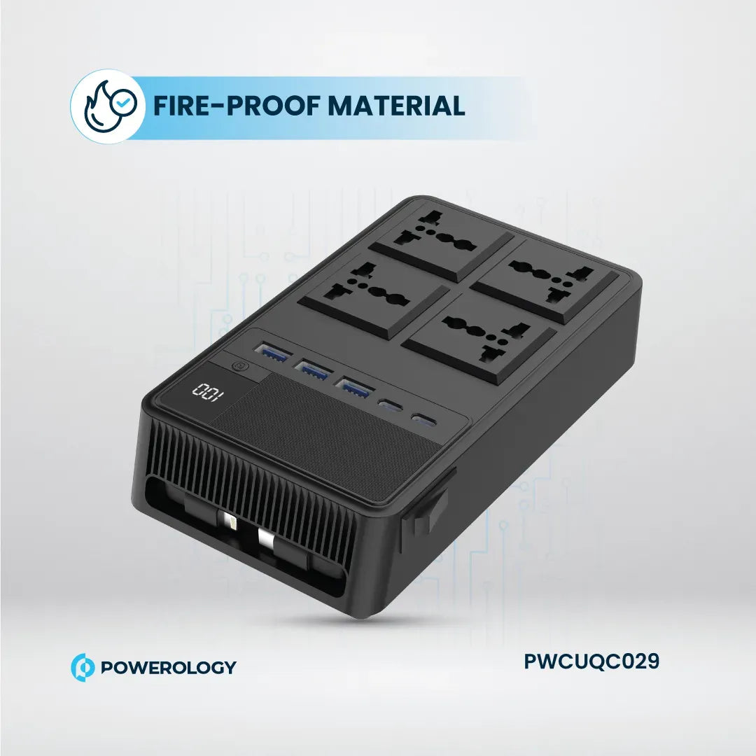 Powerology 2500w 4 AC Power Strip with Built in Retractable Cables Black – image 10