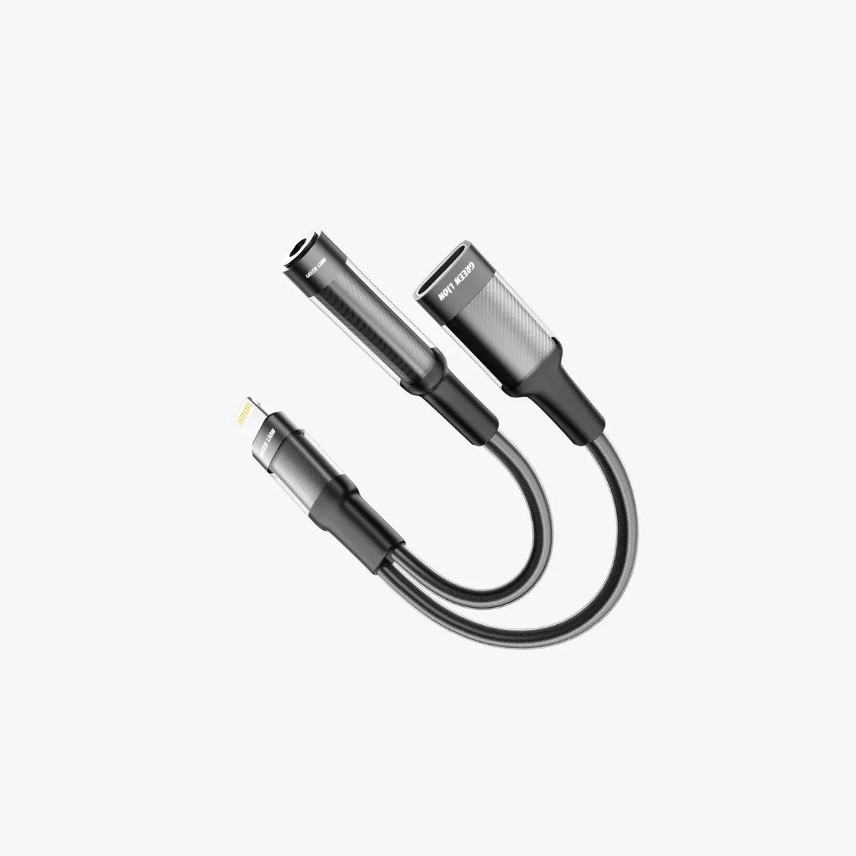 Green Lion 2 in 1 Earphone Charging Adapter Lightning to Lightning 3 5 12cm Black – image 2