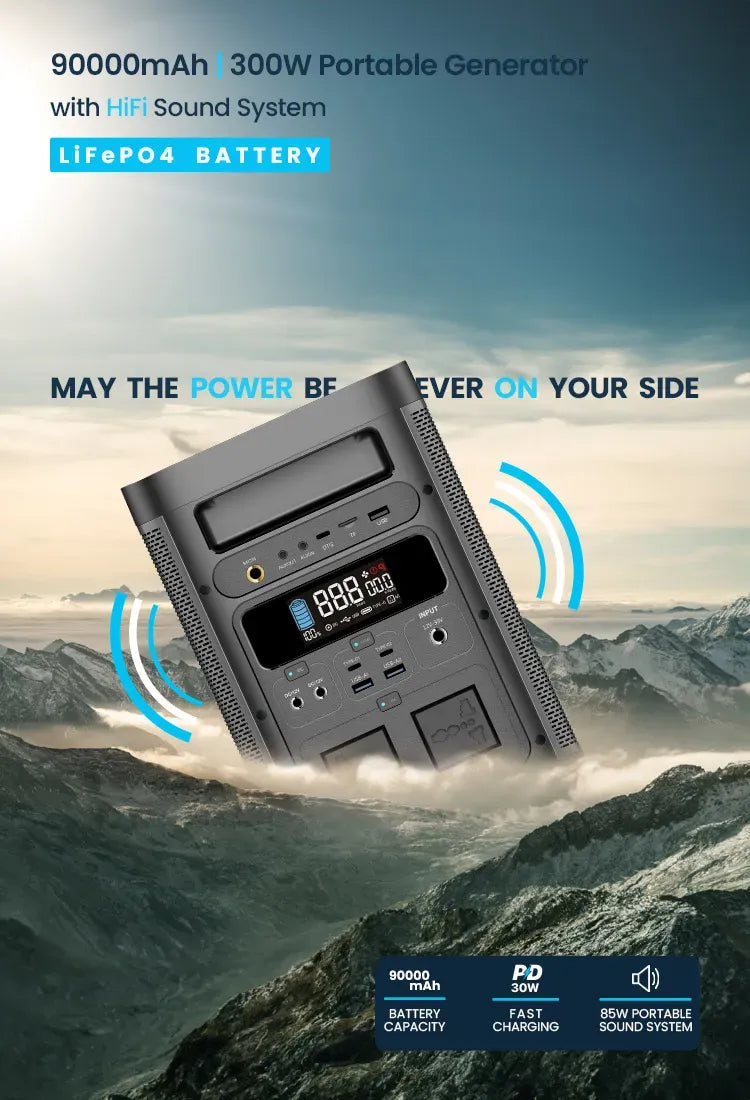 Powerology 300w Portable Generator Integrated Hi Fi Sound System Black – image 2