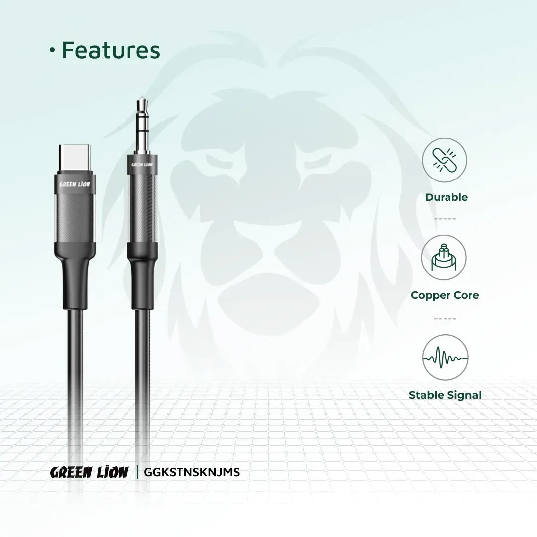 Green Lion USB C to Aux Braided Cable 1m Black – image 6
