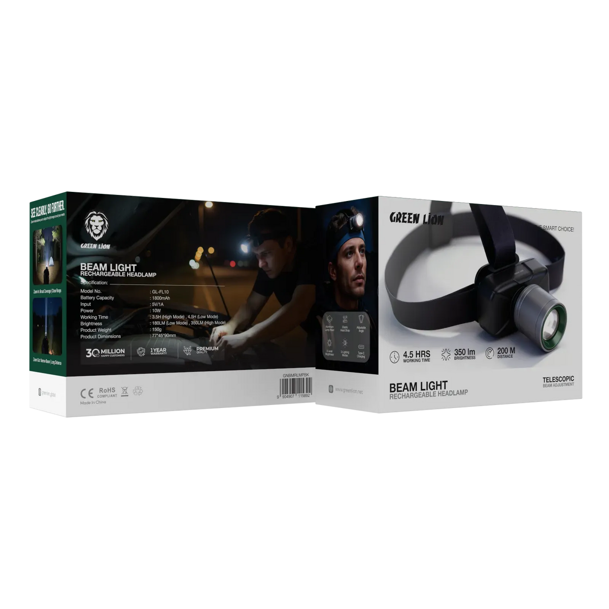Green Lion Beam Light Rechargeable Headlamp Black – image 4