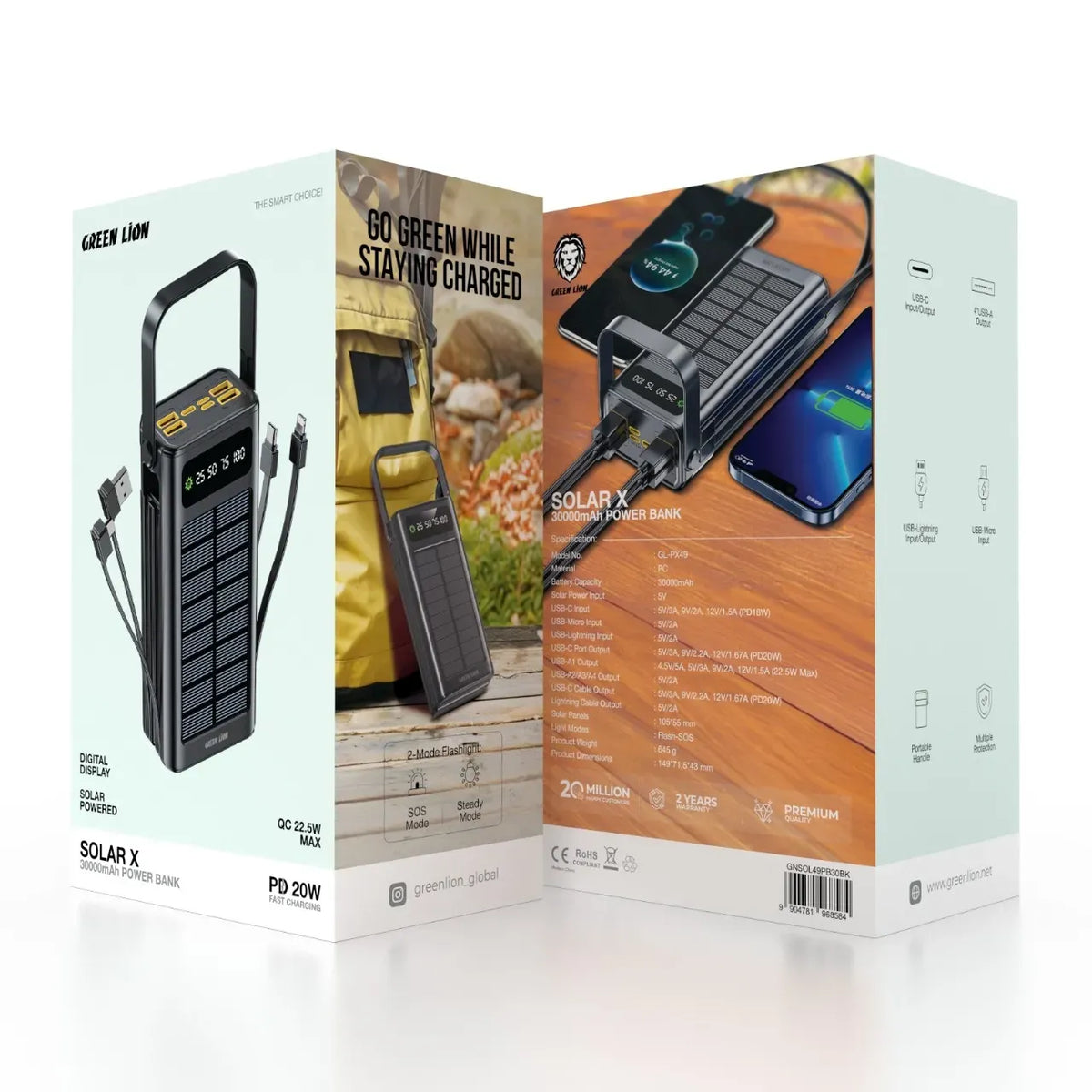 Green Lion Solar X 30000mAh Power Bank PD 20w Black – image 4
