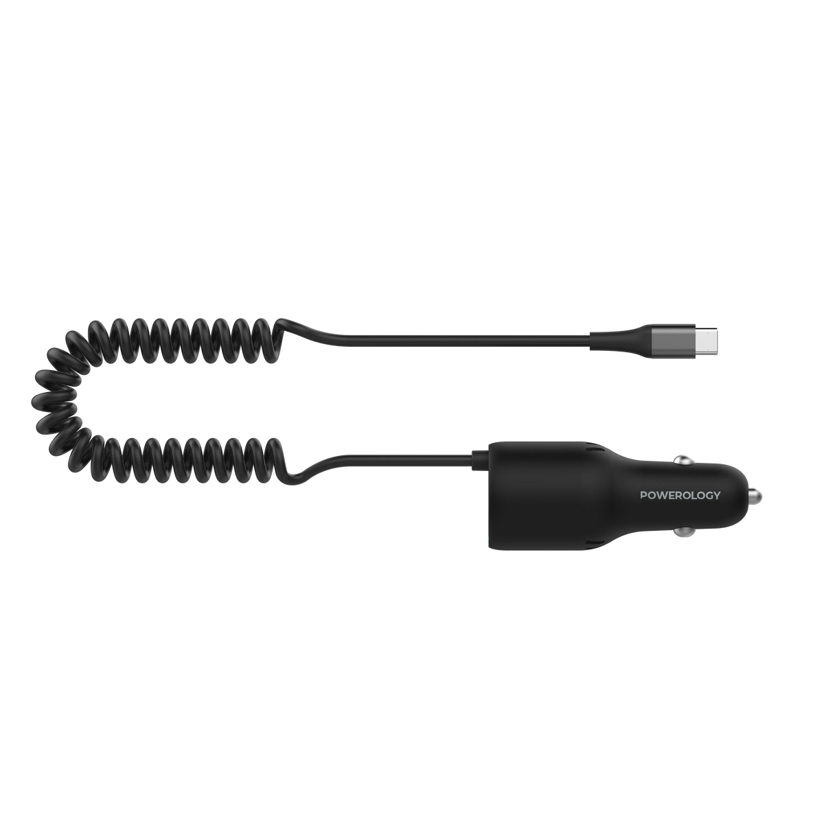 Powerology Pd100w Qc18w Type Ccable 20w LED Dual Ports Carcharger with Coiled Cable Black – image 3