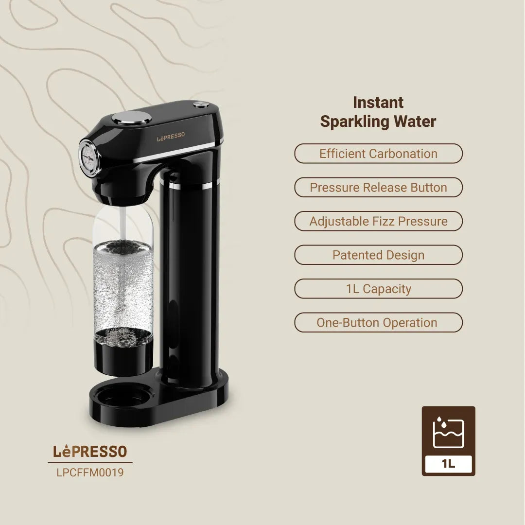 LePresso Carbonator Instant Sparkling Water with Pressure Gauge Efficient Carbonation Black – image 6