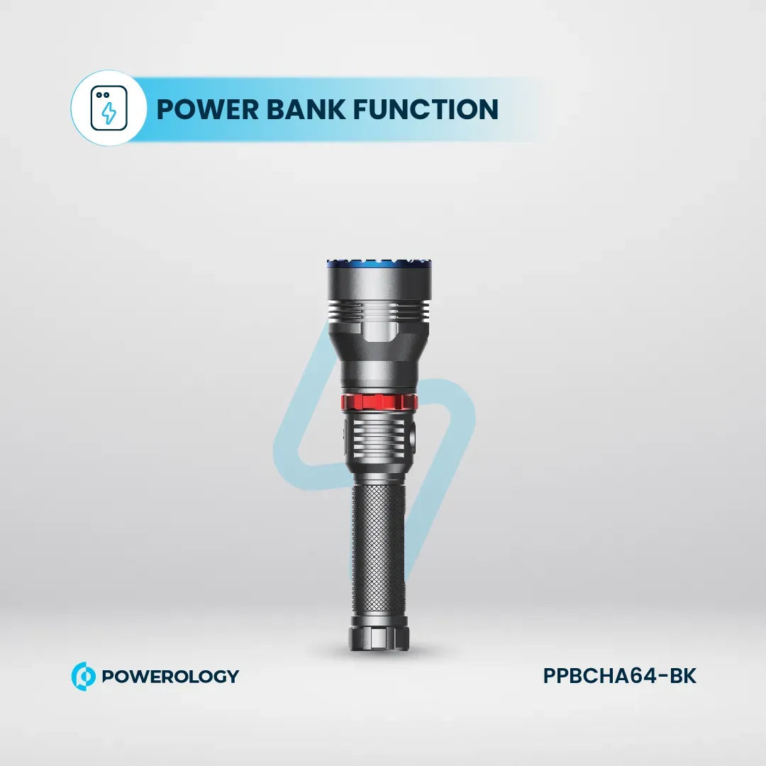 Powerology 1000 LM/900 M Rechargeable LED Flash Light - Black