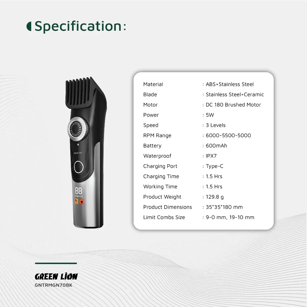 Green Lion Trim Gen 70 Body Hair Trimmer Black – image 7