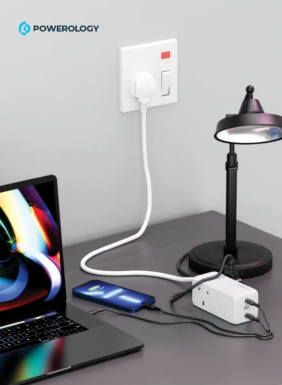 Powerology 65 WPower Strip With Dual Power Sockets - White – image 7