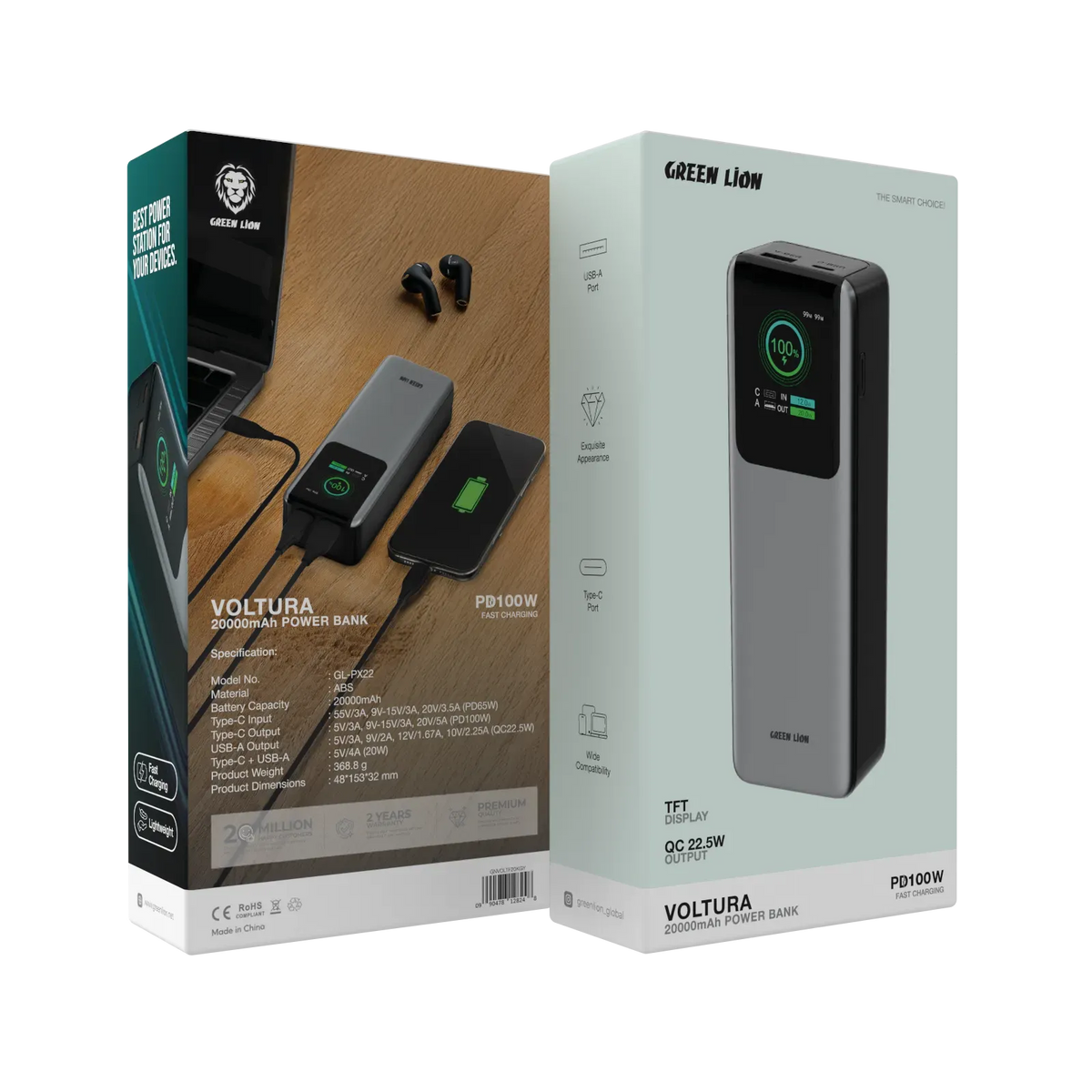 Green Lion Voltura 20000mAh Power Bank Pd100w Grey – image 2
