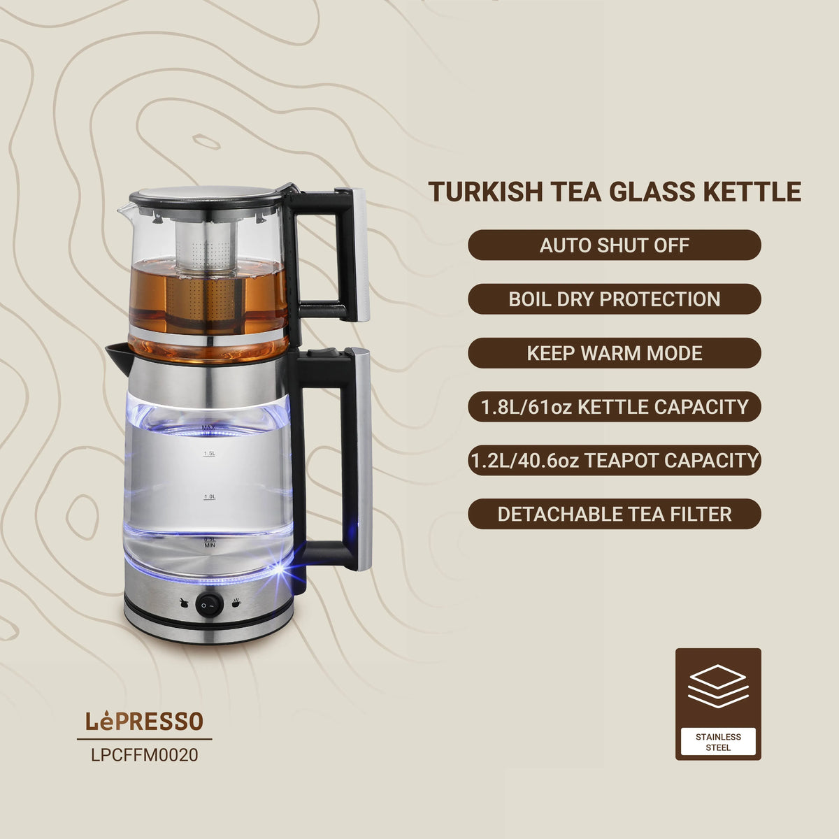 LePresso Turkish Tea Glass Kettle Black – image 10