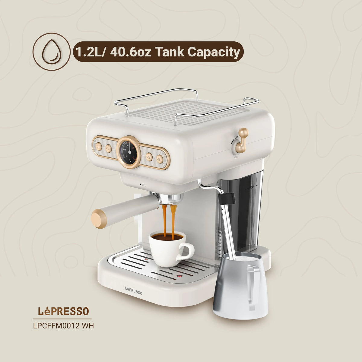 LePresso Retro Espresso Machine Boiler Gauge And Milk Steamer - White – image 7