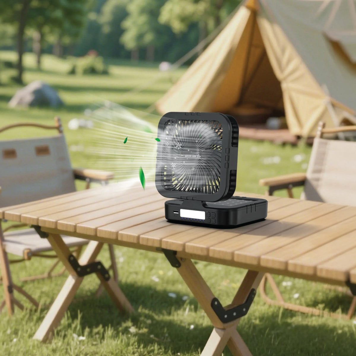 Green Lion Solar Trio Fan| Light|Power Bank - Black – image 4