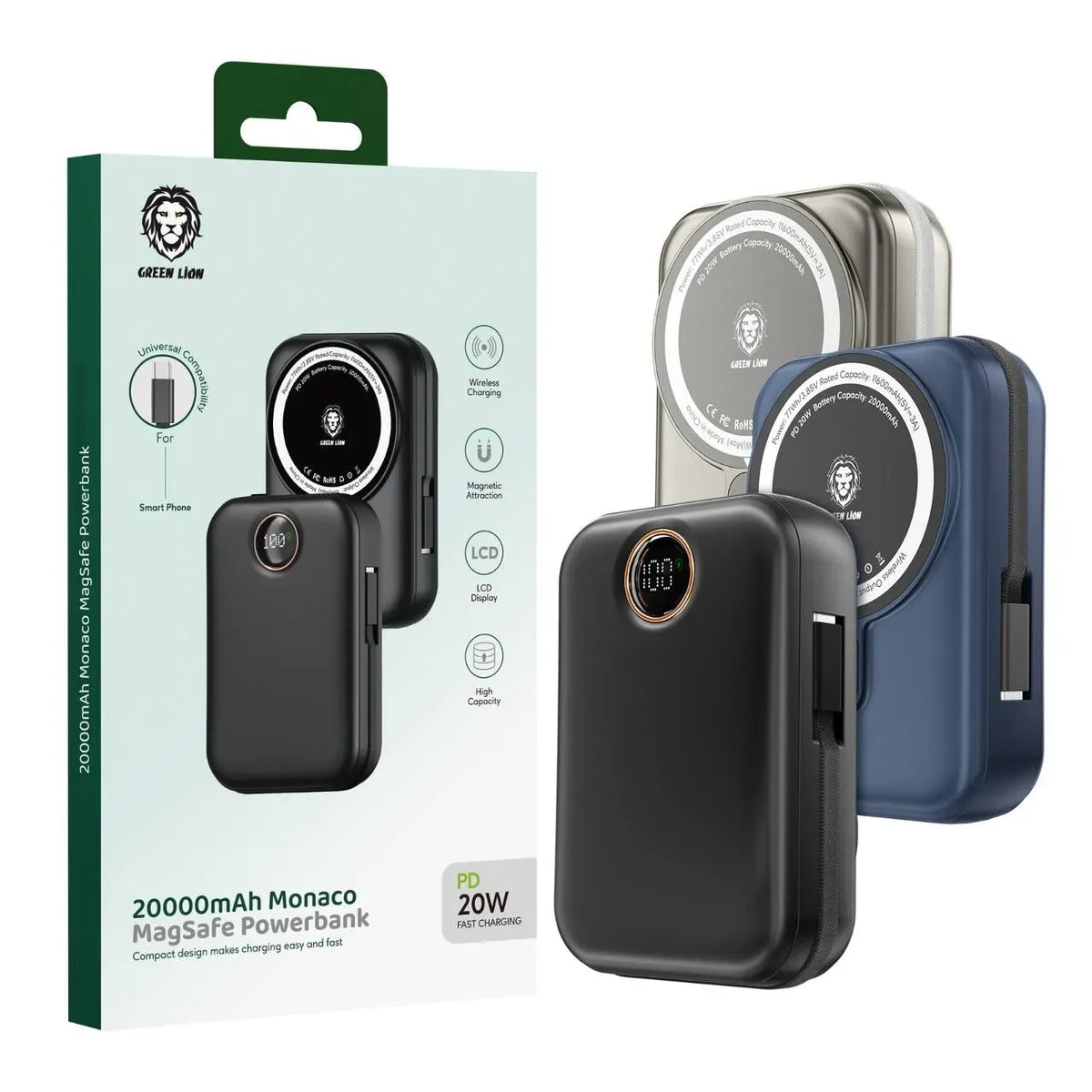 Green Lion 10000 m Ah Monaco Mag Safe Power Bank - Black