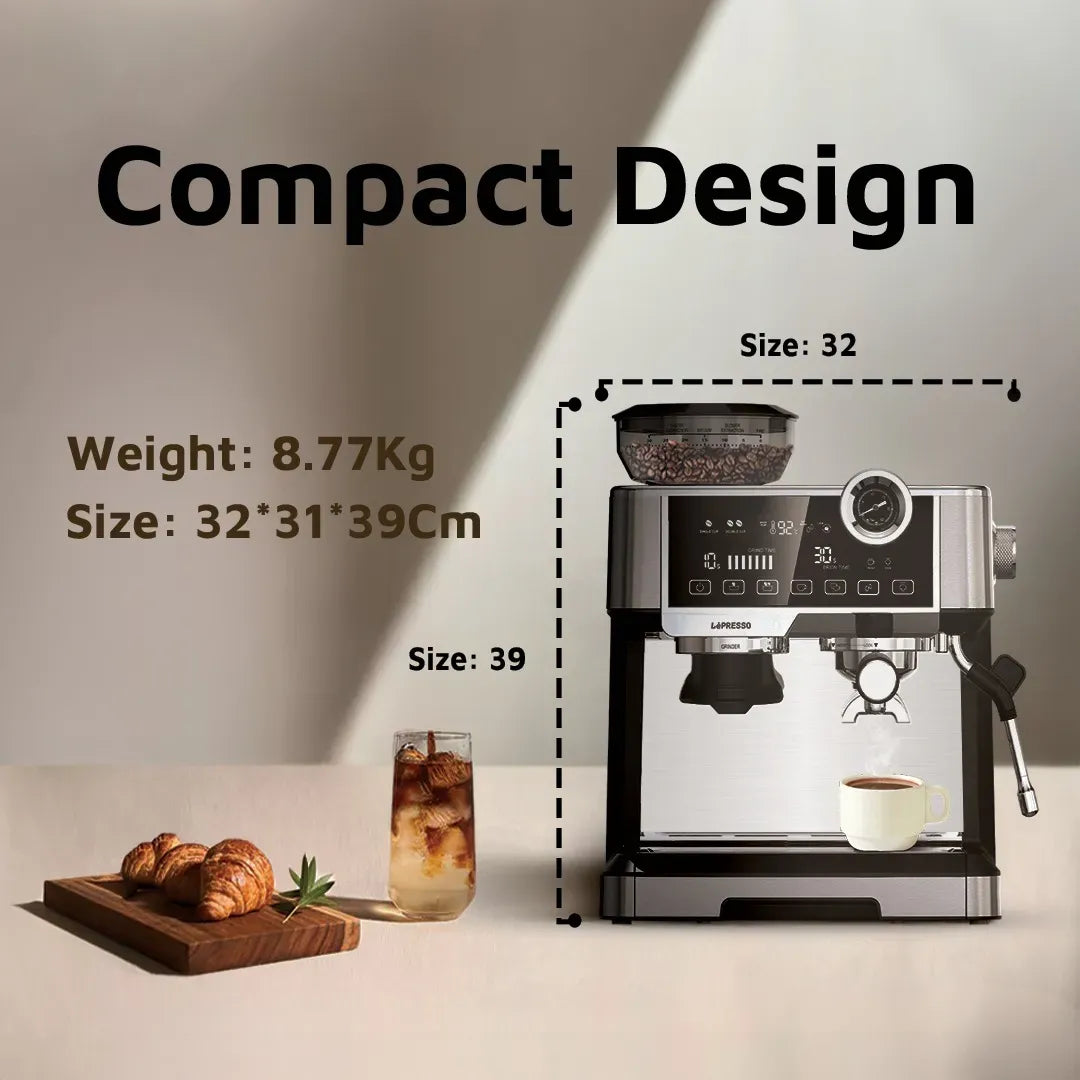 LePresso Dual Boiler Espresso Machine with Conical Grinder Pressure Gauge Silver – image 12