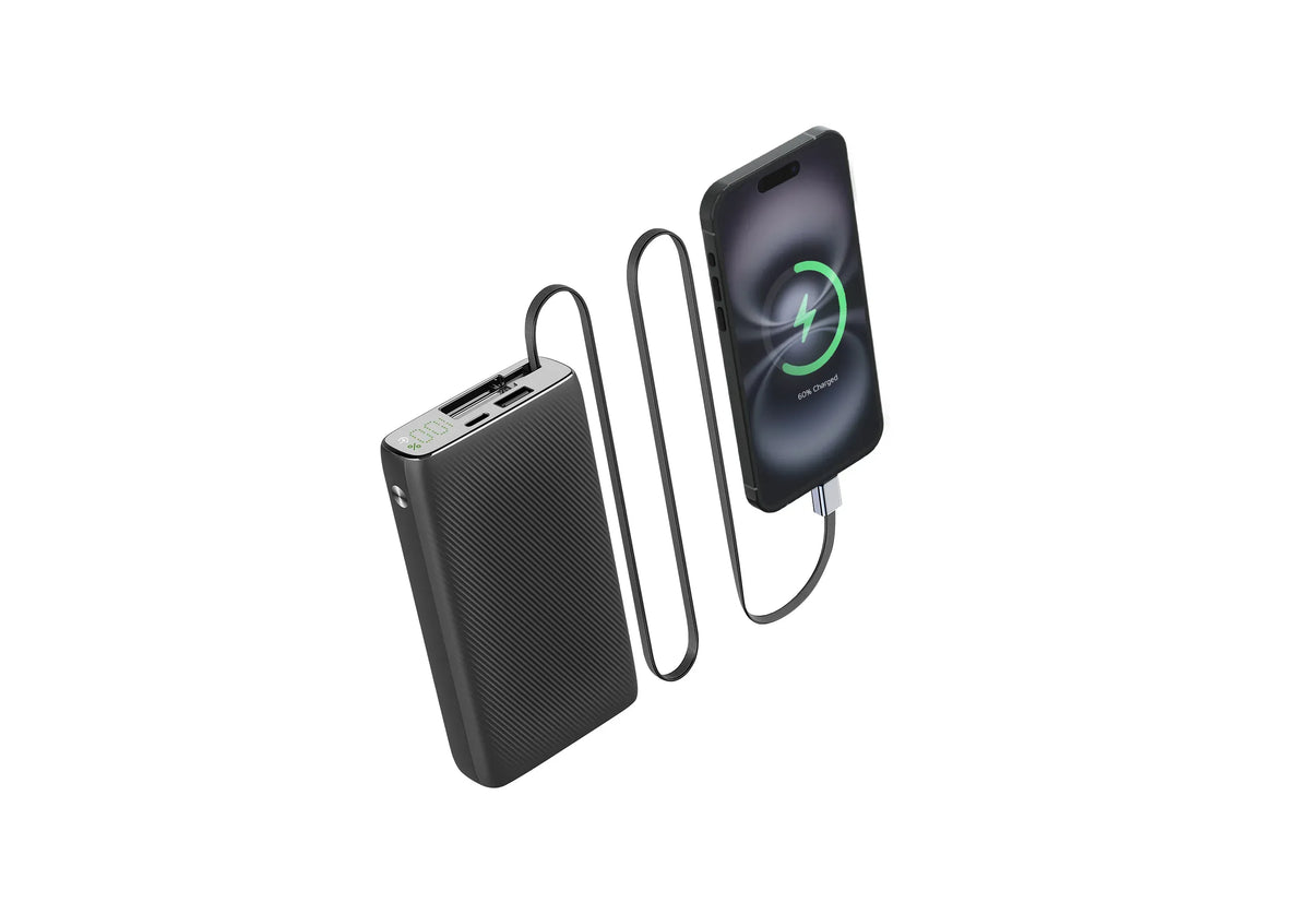 Powerology 20000mAh Retractable Cable Power Bank Black – image 9