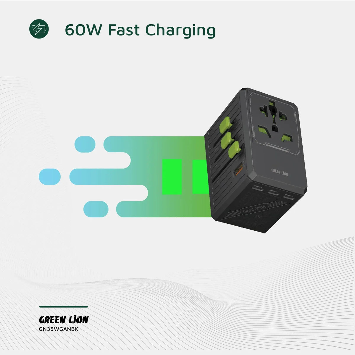 Green Lion Gan Adapter 35w 6 in 1 2 in 2 Cable Black – image 5