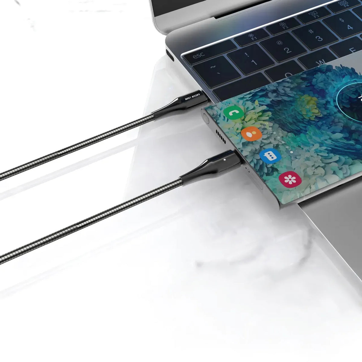Green Lion USB C to USB C Metal Spring Hose Cable Silver – image 4