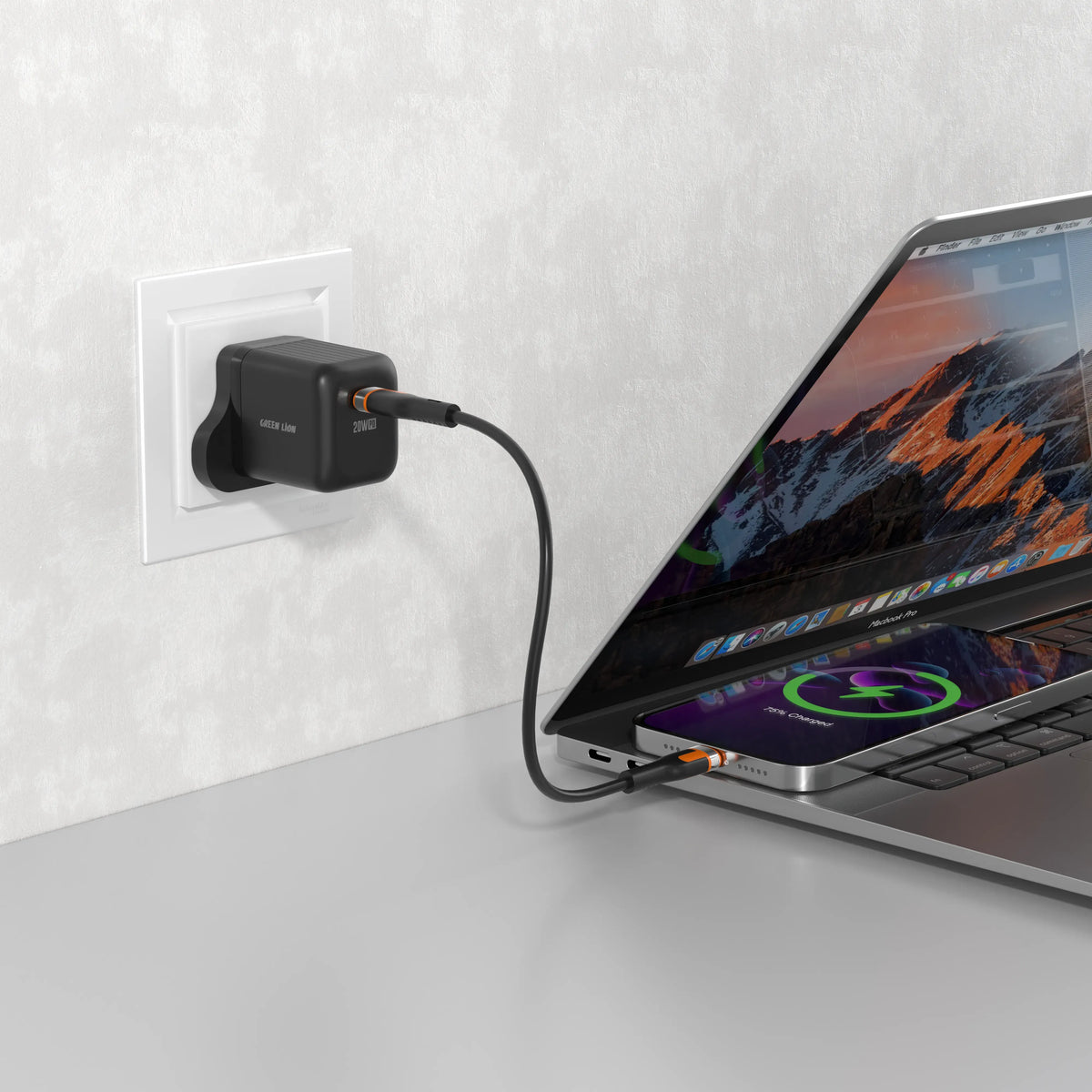 Green Lion Ultra Compact Gan Wall Charger Uk Pin USB C 20w with C to L Black – image 5