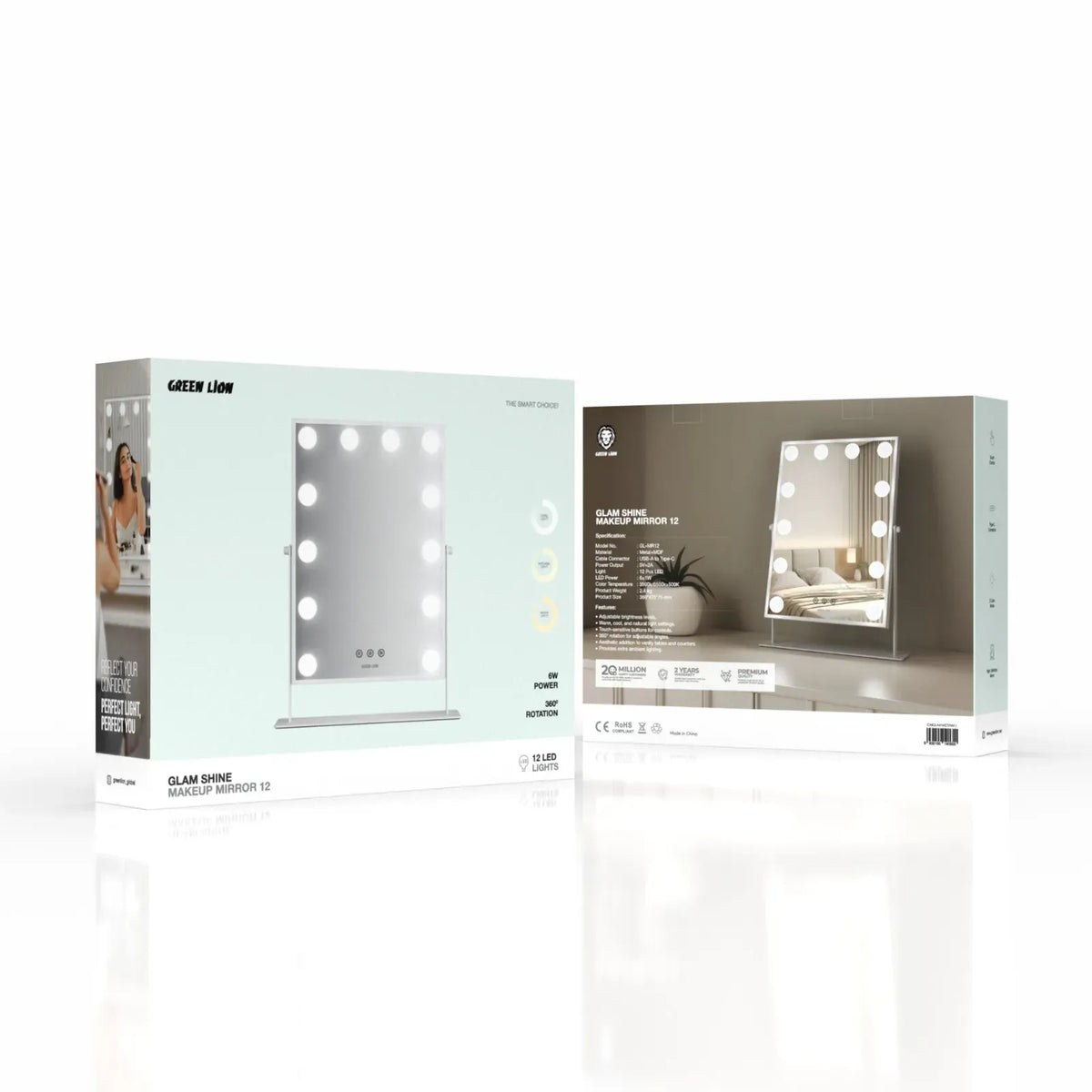 Green Lion Glam Shine Makeup Mirror 12 LED Lights White – image 2
